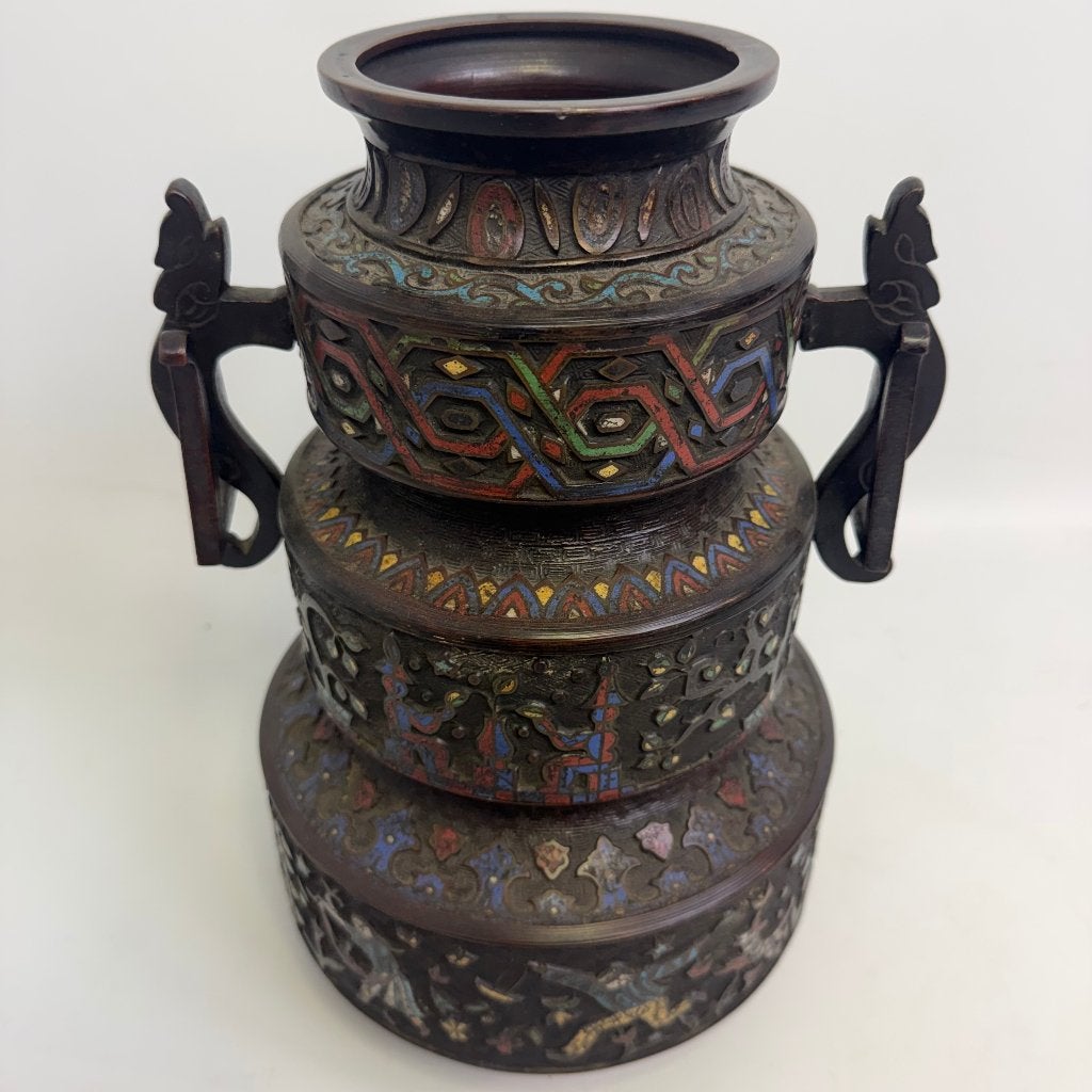 Vase chinois en bronze avec émail champlevé, Enlèvement ou Envoi