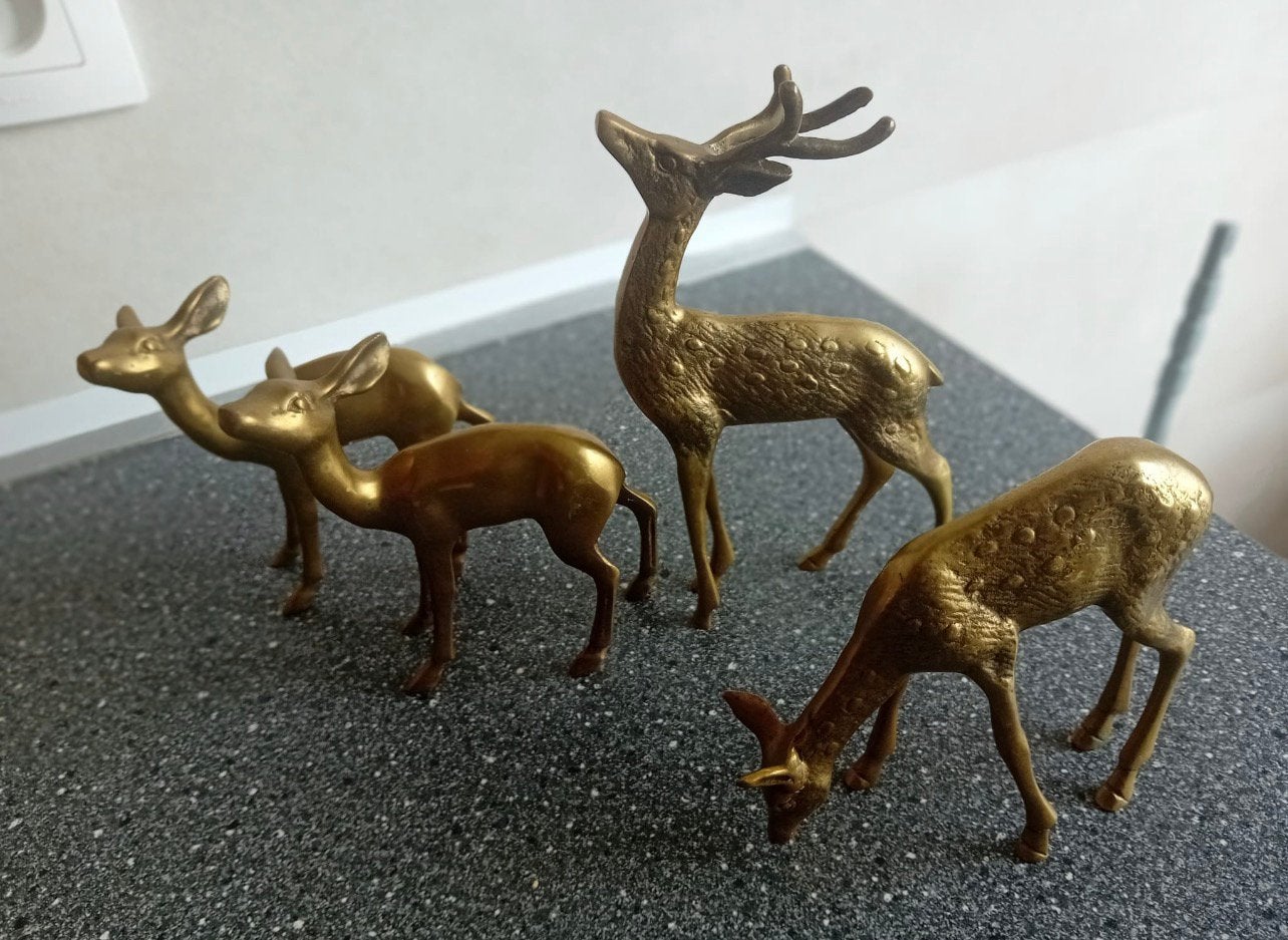 Set van 4 bronzen herten – vintage decoratie, Ophalen, Zo goed als nieuw, Hert