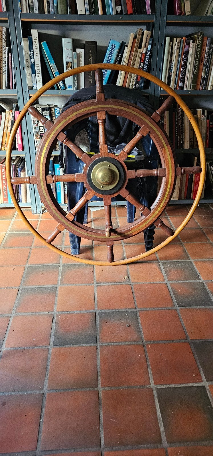 Groot houten scheepsstuurwiel (112cm) - Maritieme eyecatcher, Ophalen, Gebruikt