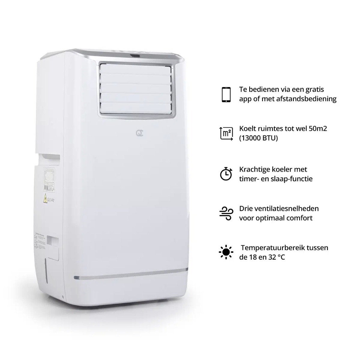 FlinQ Slimme Mobiele Airco 13000 BTU, Ophalen, Minder dan 60 m³, Zo goed als nieuw, Afstandsbediening