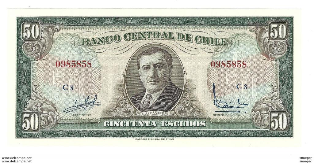 chile 50 escudos 1962-75 140a !!! unc cat val 30 euro, Timbres & Monnaies, Billets de banque | Amérique, Envoi, Amérique du Sud