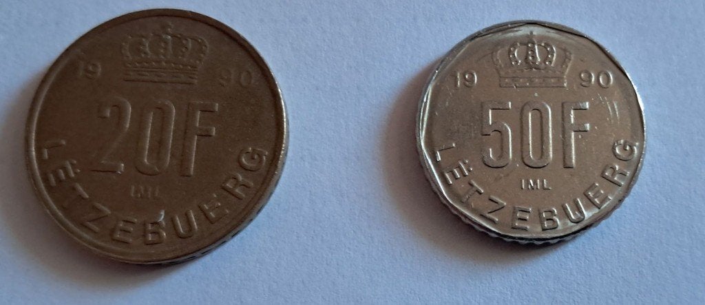 2 pièces Lëtzebuerg de 1990 20 et 50 francs  G-D Luxembourg, Enlèvement ou Envoi