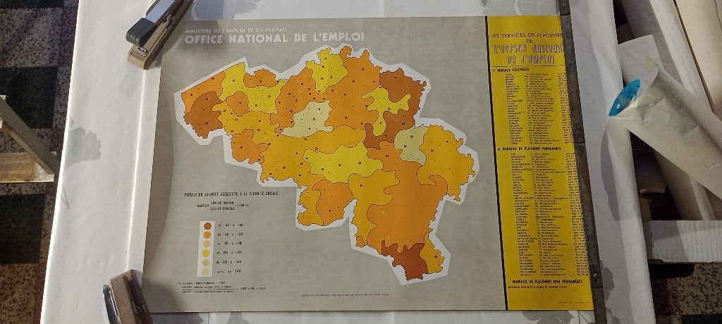 Carte Vintage ONEM Belgique 1963 Imprimerie Marci 43x60, Livres, Enlèvement ou Envoi, Belgique, Autres types
