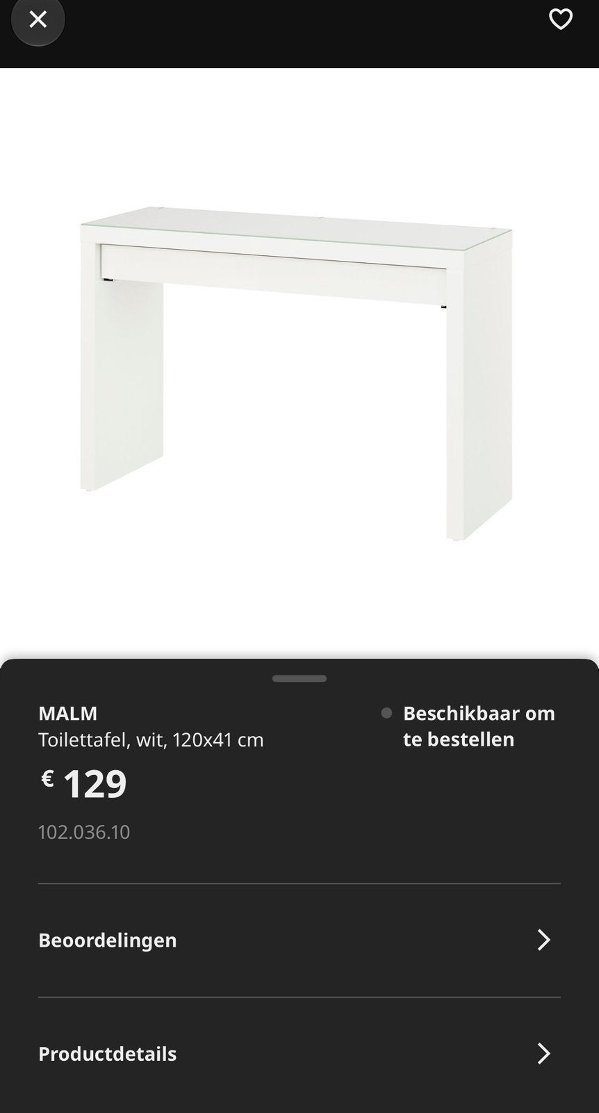 IKEA malm toilettafel, Ophalen, Nieuw