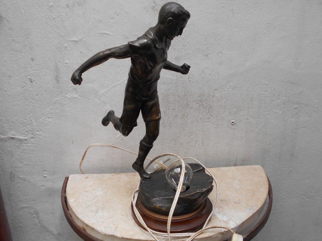 beeld/lamp-FOOTBAL-art-deco  1930, Antiek en Kunst, Ophalen of Verzenden, Metaal, Beeld