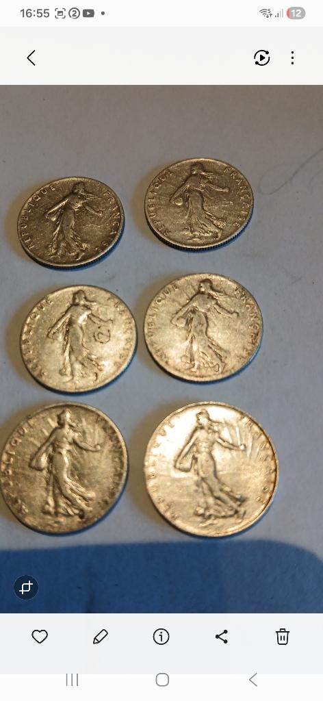 Zilveren zaaimachine van 6 x 50 cent, Ophalen of Verzenden, Frankrijk, Zilver