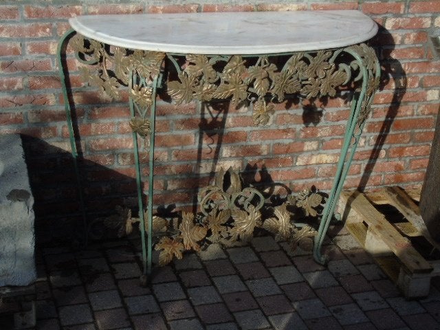 massief smeedijzeren + marmeren consoletafel., Tuin en Terras, Ophalen, Zo goed als nieuw, Ovaal, Metaal
