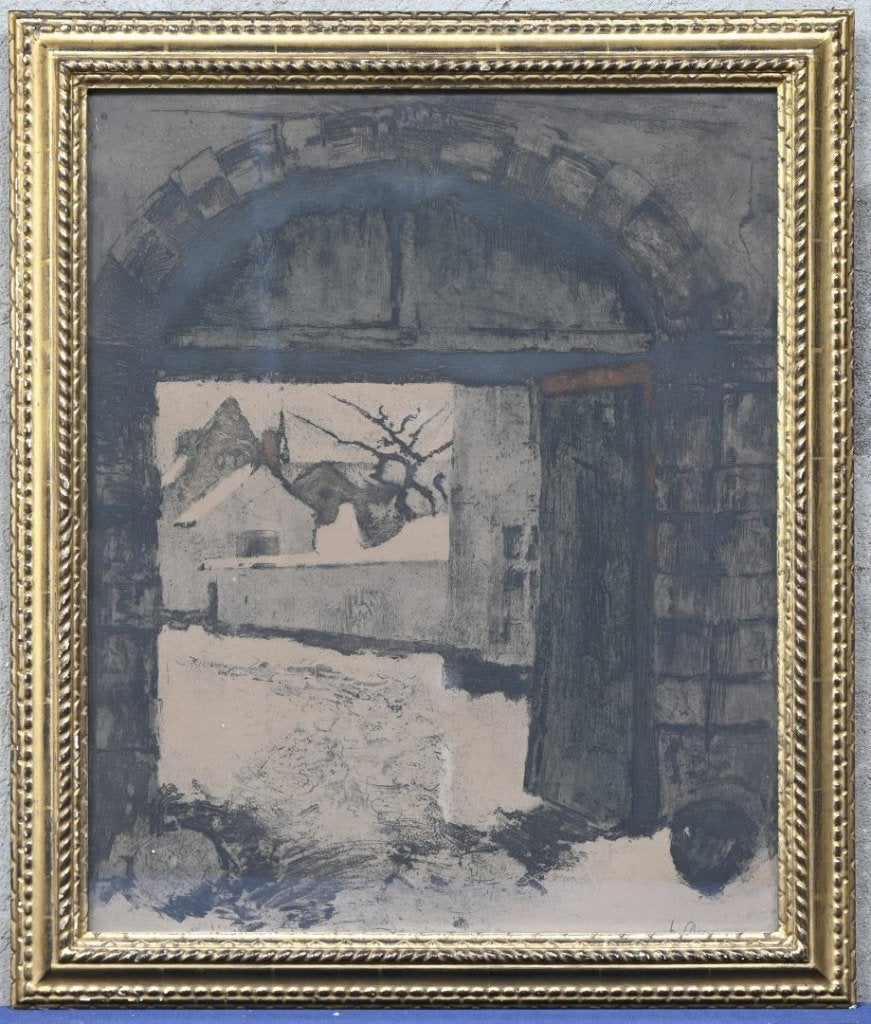 ISIDOOR OPSOMER   Lier 1878-1967  "Begijnhof in de winter", Ophalen, Klassiek, Achter glas, Landschap