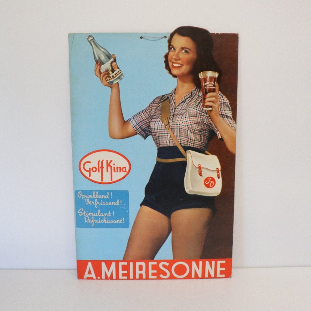 A. Meiresonne Golf Kina Reclame bord + 4 glazen, Ophalen of Verzenden, Gebruikt, Reclamebord