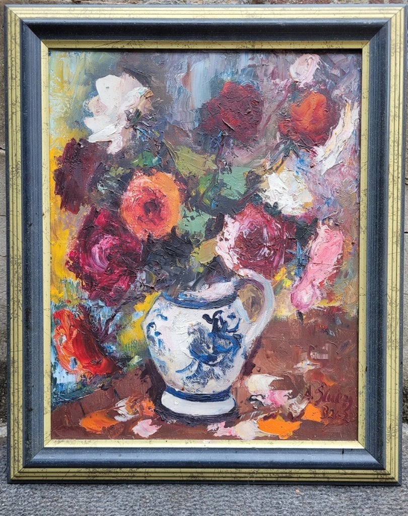 Albert STEEL, vaas met bloemen, Antiquités & Art, Art | Peinture | Classique, Enlèvement ou Envoi, Expressionniste, Toile, Fleurs