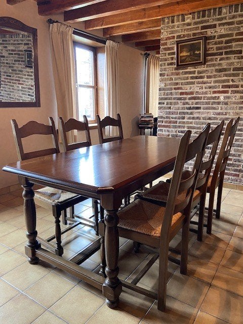landelijke eettafel, verlengbaar, met 6 stoelen, Antiek en Kunst, Ophalen