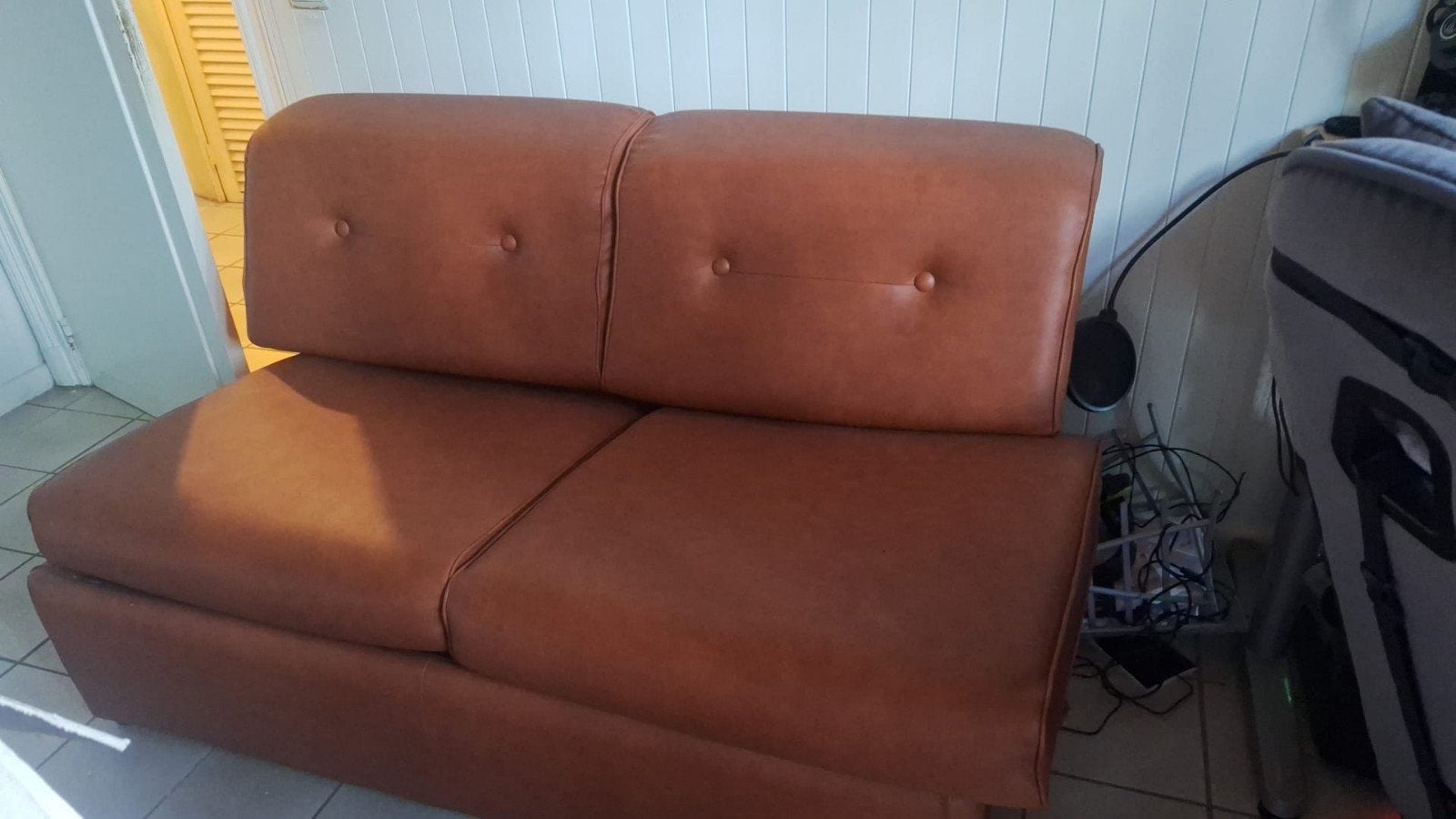 Canapé convertible en cuir cognac, Maison & Meubles, Enlèvement, Une personne, Cuir