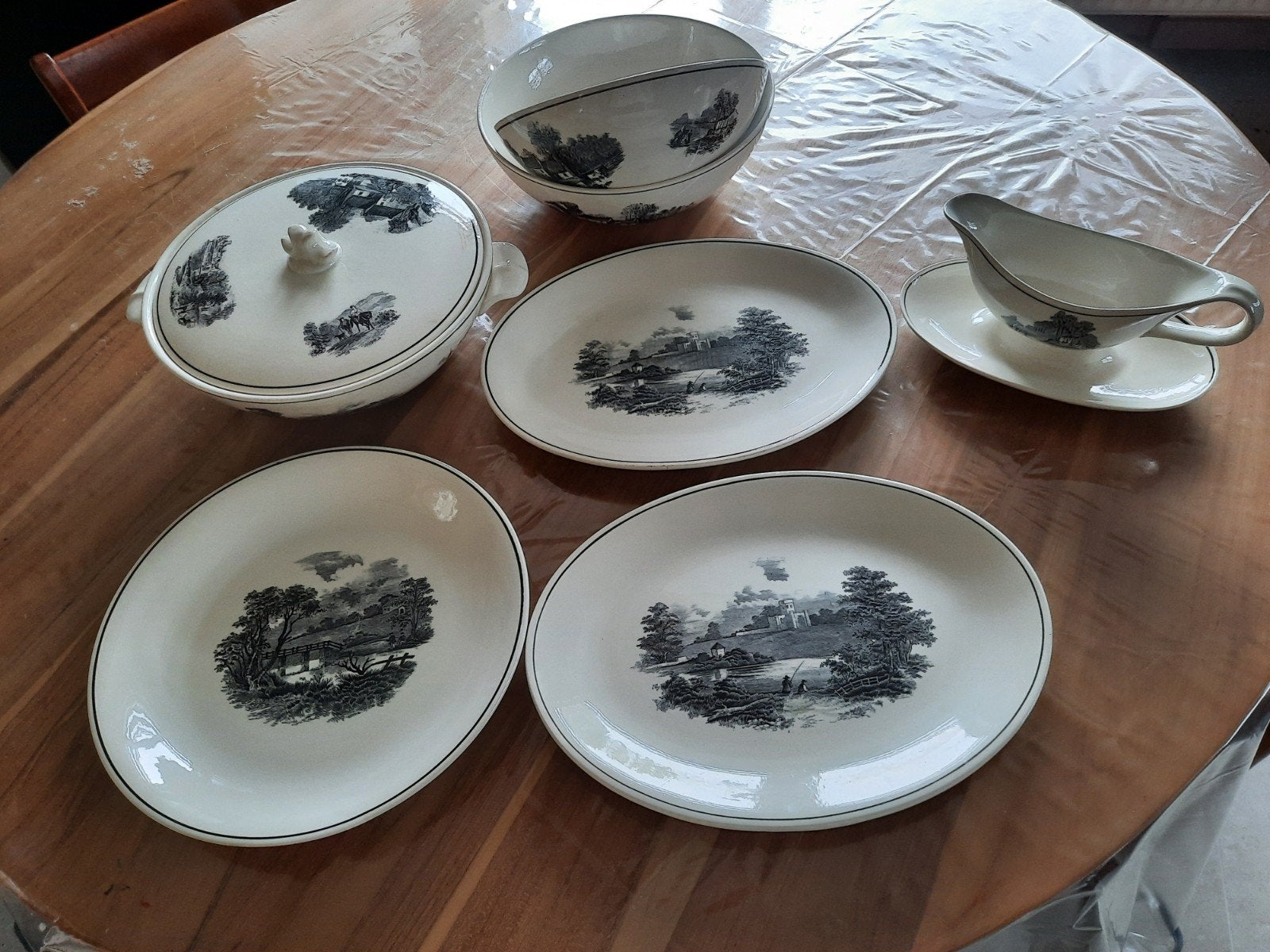 Antiek Boch servies Keralux zwart wit decor., Ophalen of Verzenden