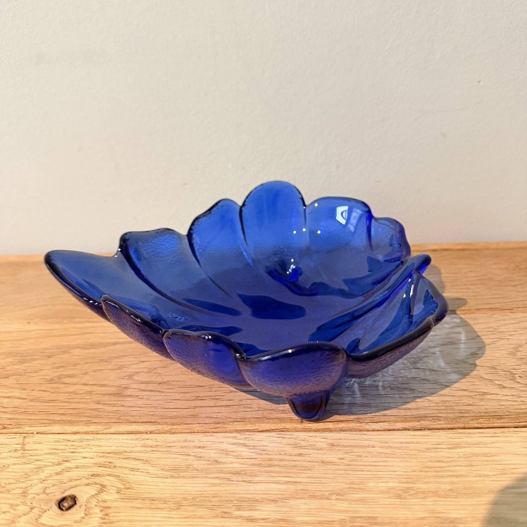 Vintage Kobaltblauwe Glazen Schaal -Cabbage, Huis en Inrichting, Verzenden, Glas, Overige typen, Gebruikt