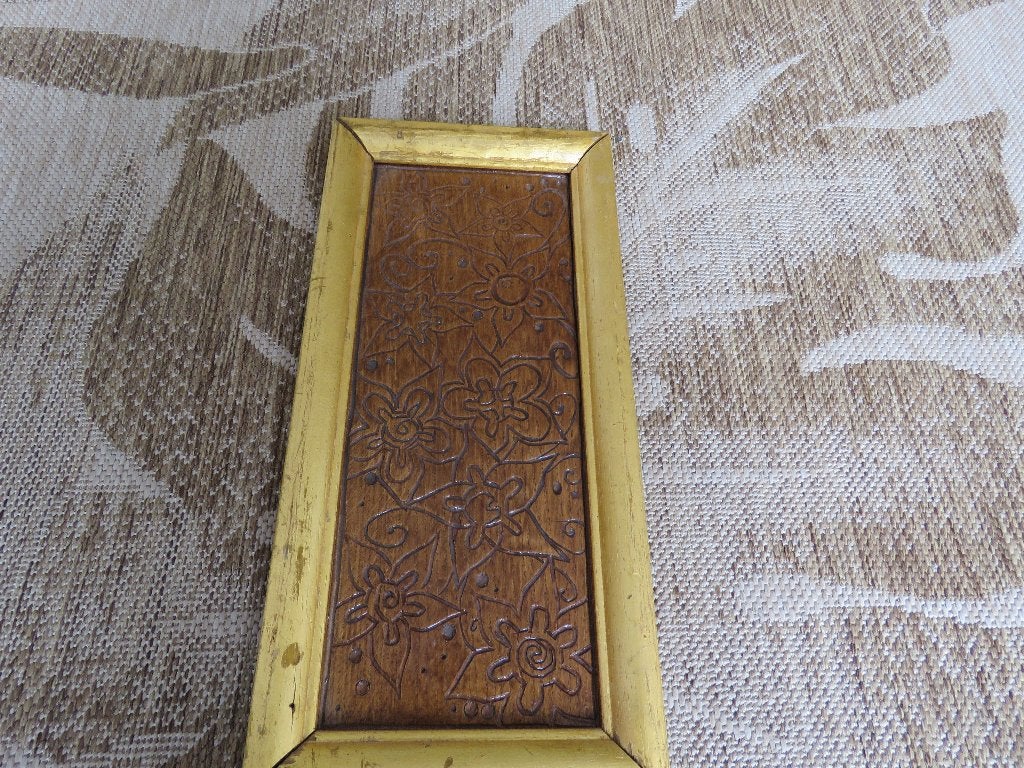Handgesneden paneel in kader bloemen jaren 60, Antiek en Kunst, Ophalen of Verzenden