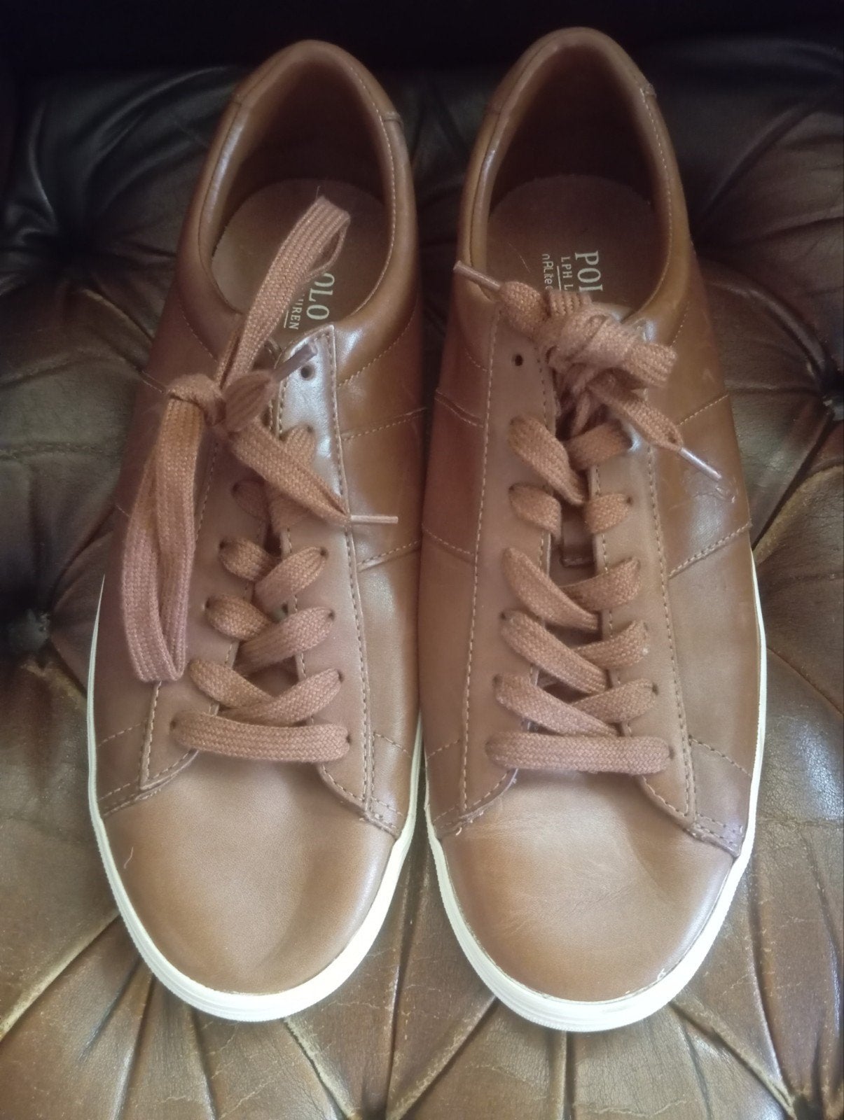 POLO RALPH LAUREN - baskets en cuir marron, 45 = taille 11, Enlèvement ou Envoi, Baskets