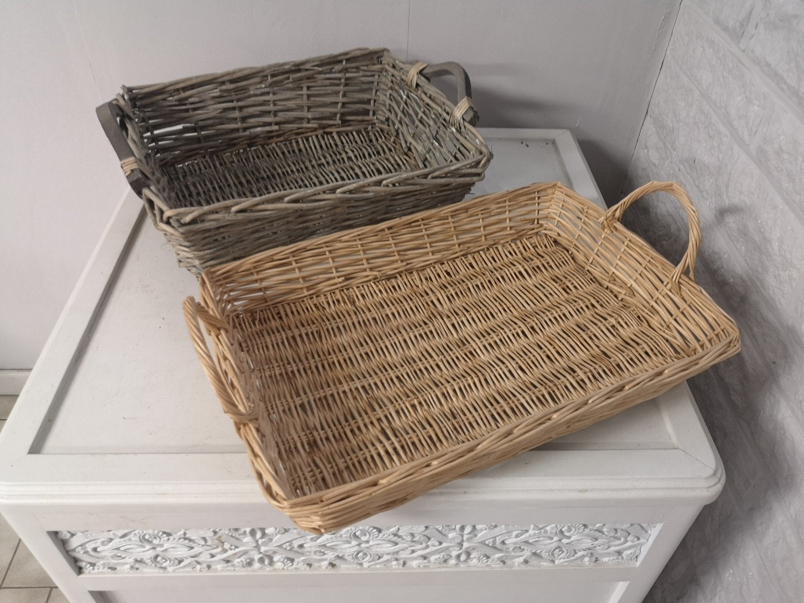 Lot van 2 rieten manden, Ophalen, Gebruikt, Rechthoekig
