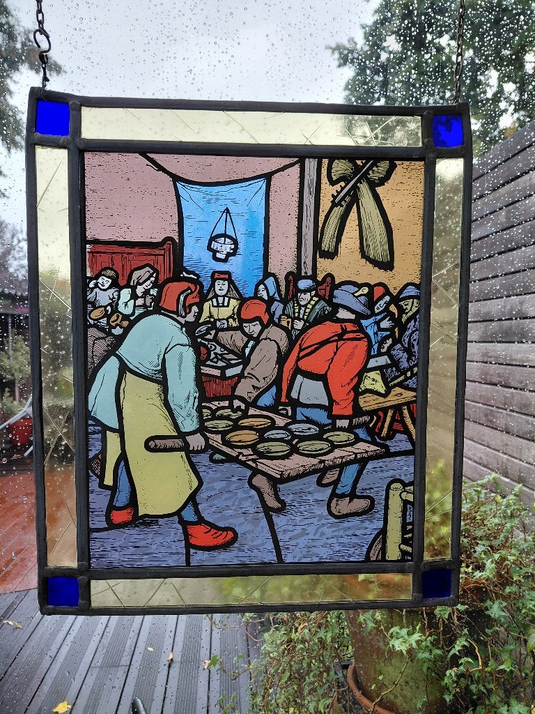 Glas-in-Lood Paneel – Het Gallische dorpsbanket, Antiek en Kunst, Ophalen
