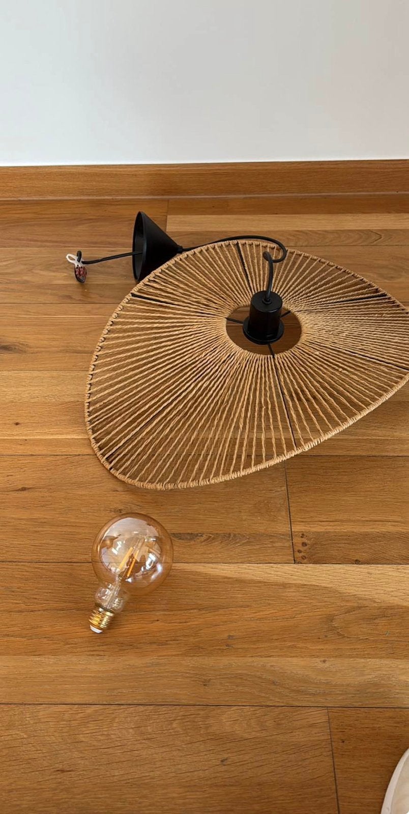 Eglo - Suspension sur câble 1xE27/42W/230V 56 cm rotin/noir, Maison & Meubles, Enlèvement, Comme neuf, Autres matériaux, Suspension