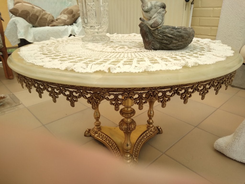 A vendre table de salon marbre et laiton, Maison & Meubles, 50 – 75, Rond, 50 à 100 cm, Comme neuf