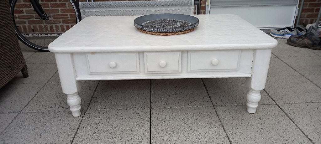 grenen salontafel,  wit gelakt, Ophalen, Gebruikt, 100 tot 150 cm, 50 tot 100 cm