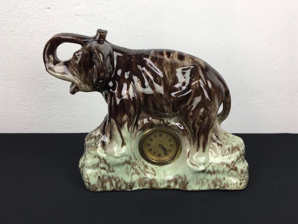 1950s Beeld Olifant met Klok, gemaakt in Porselein, Antiek en Kunst, Ophalen of Verzenden