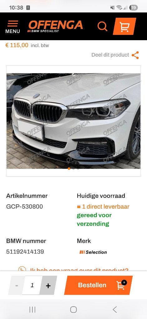Spoiler G30 G31 M-pakket, Ophalen, Voor, Nieuw, Bumper