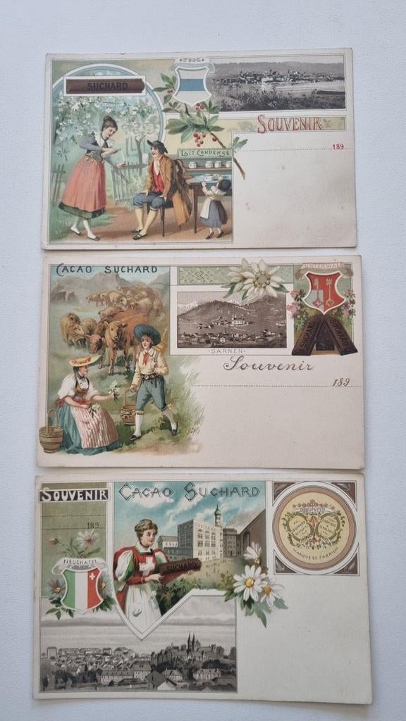 7 cartes postales anciennes Chocolat Suchard, Enlèvement ou Envoi