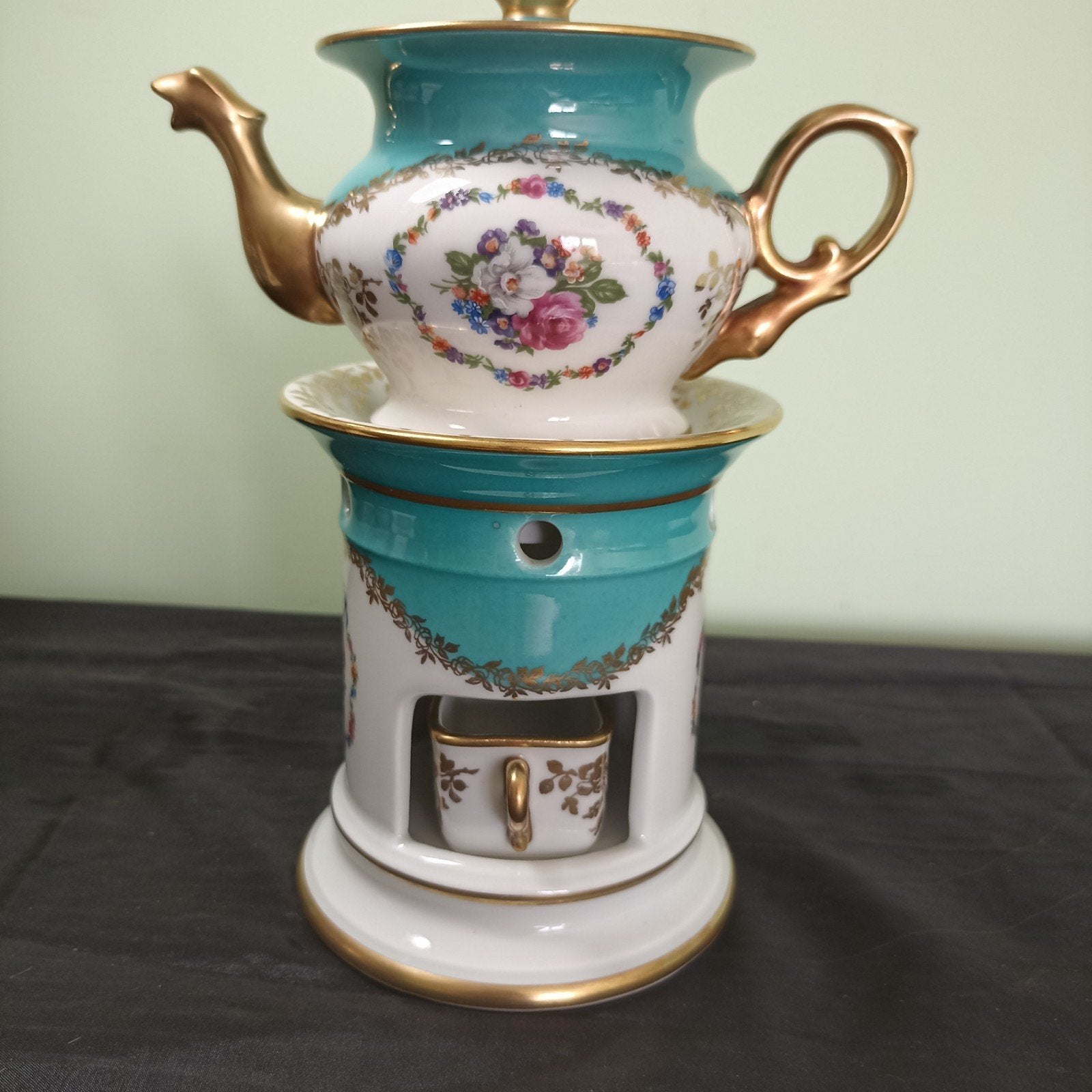 Belle théière ancienne en porcelaine sur réchaud — Parisian, Antiquités & Art, Enlèvement ou Envoi