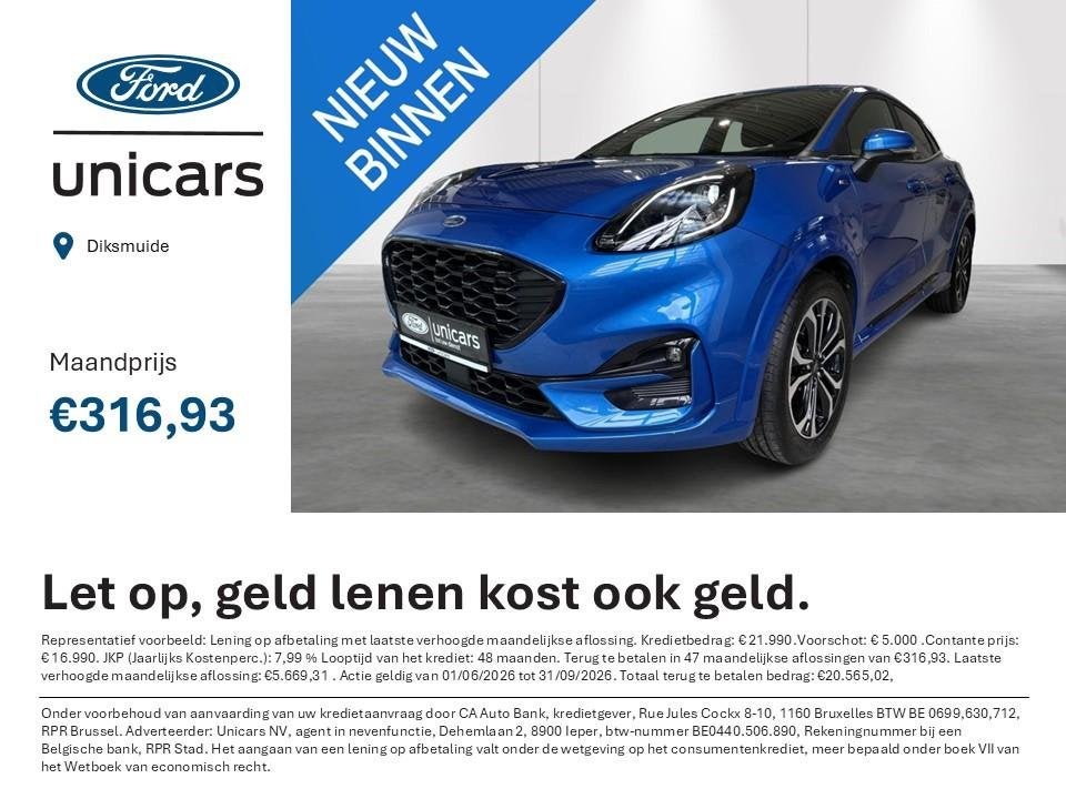 Ford Puma 1.0i Ecoboost mHEV 114kW Aut. ST-Line X AUTOMAAT, Auto's, Ford, Blauw, 155 pk, Bedrijf, 5 zetels
