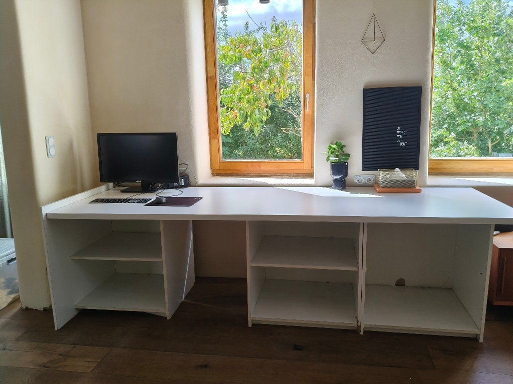 Groot bureau (280cm op 90cm) voor kantoor of atelier, Maison & Meubles, Bureaux, 90 cm, 280 cm, Utilisé, Bureau-armoire combiné