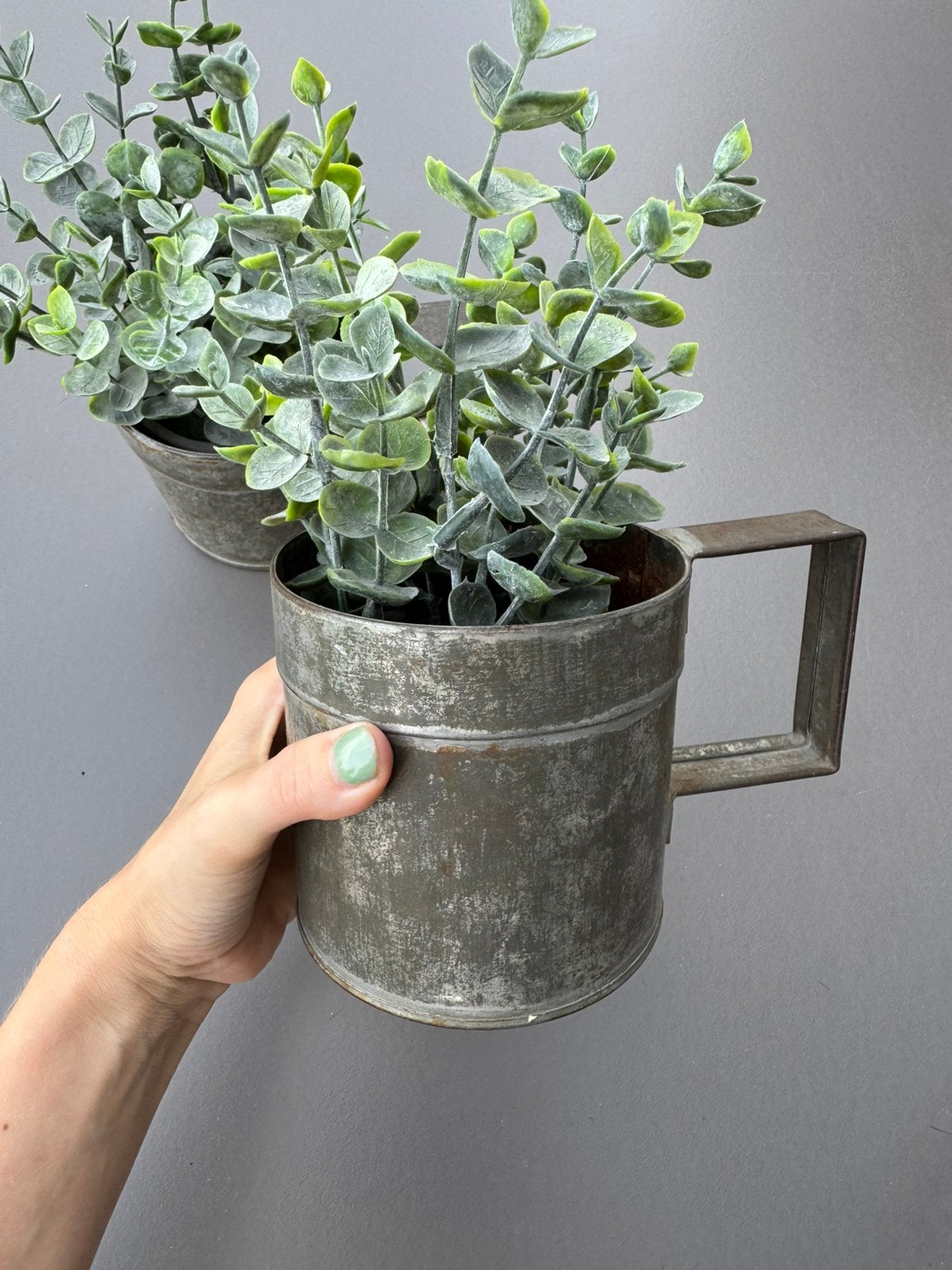 2 decoratieve vintage industriële bekers en 2 kunstplantjes, Enlèvement