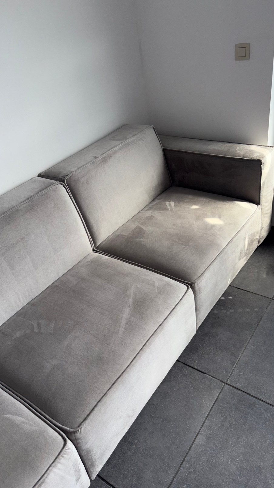 Grand canapé d'angle modulable — grège/colombe, Maison & Meubles, Canapés | Sofas & Chaises Longues, Enlèvement, Comme neuf, Tissus