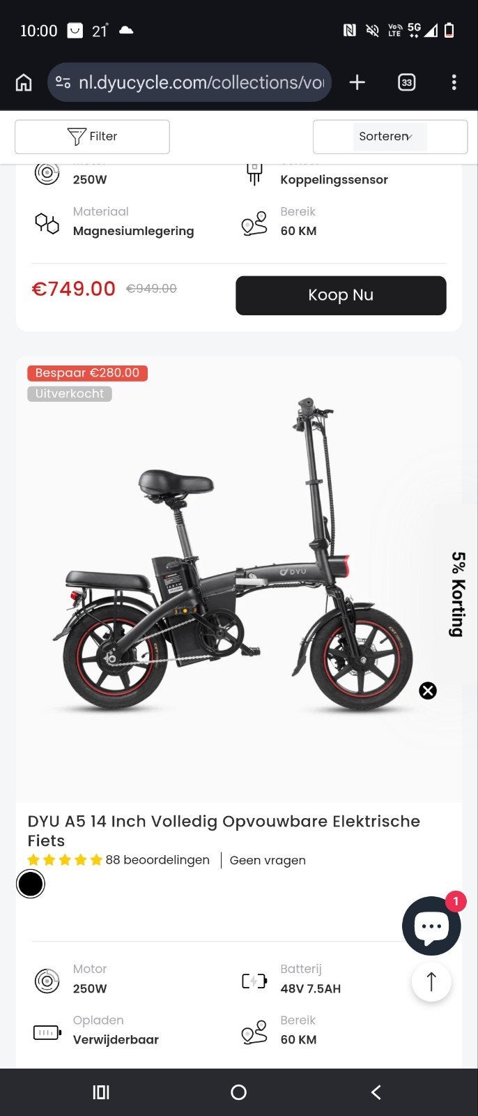 Kleine plooibare elektrische fiets, Fietsen en Brommers, Ophalen