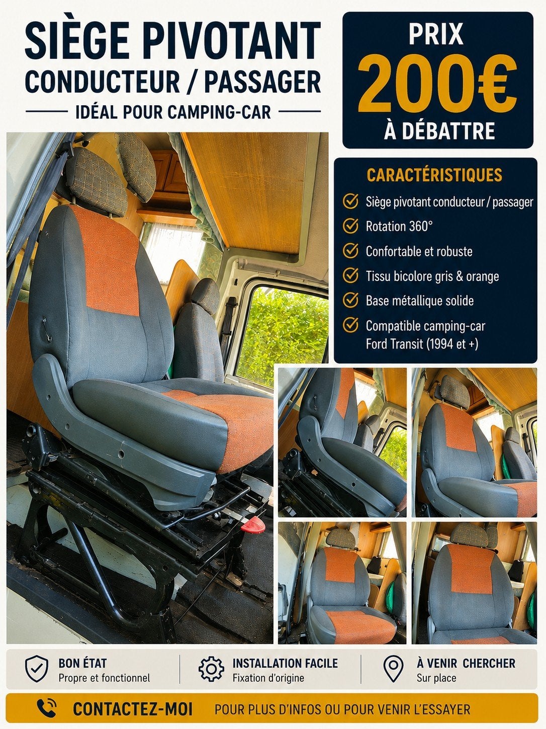 Siege pivotant camping car, Enlèvement