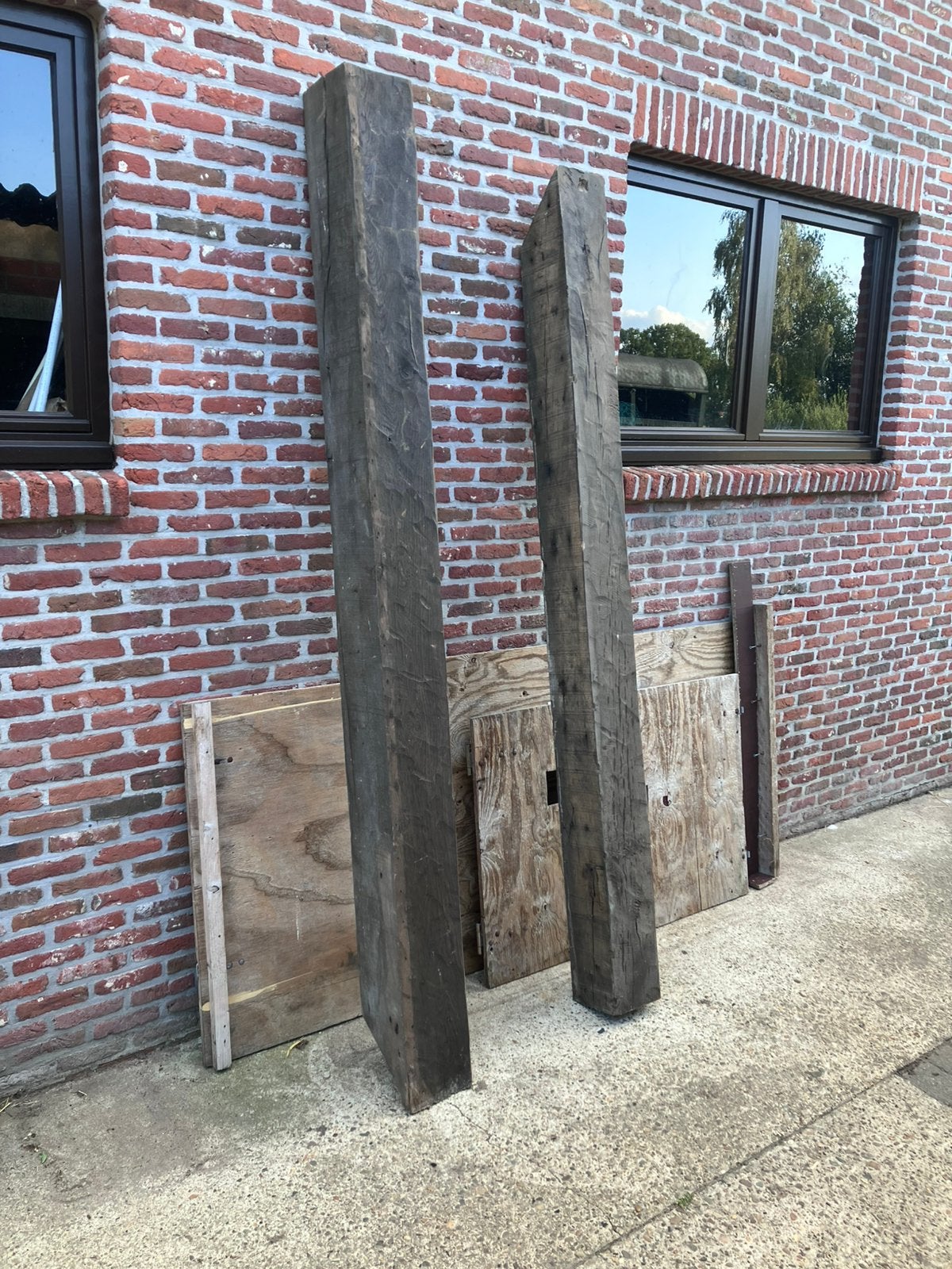 2 eiken balken, Tuin en Terras, Ophalen, Gebruikt, 180 tot 250 cm, Balken