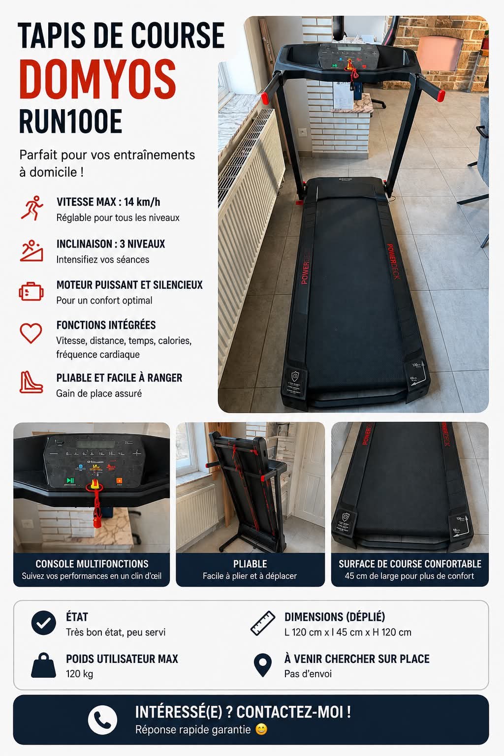 Tapis de course, Sports & Fitness, Tapis roulant, Enlèvement, Utilisé, Métal