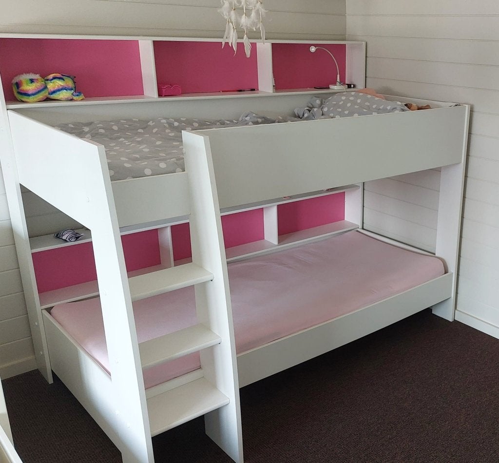 Stapelbed Leo incl. matrasbodem wit/roze, Ophalen, Gebruikt, Stapelbed