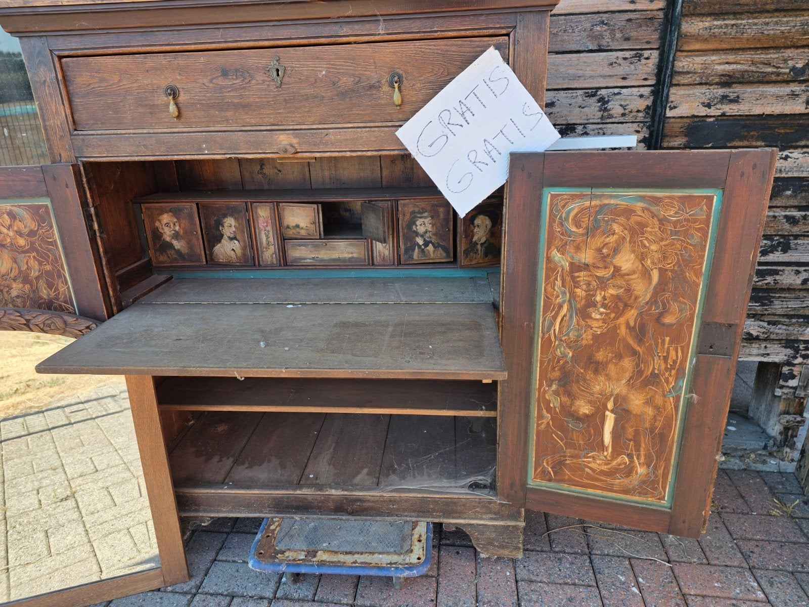 bureau kast, Ophalen, Hout, Antiek, Bruin