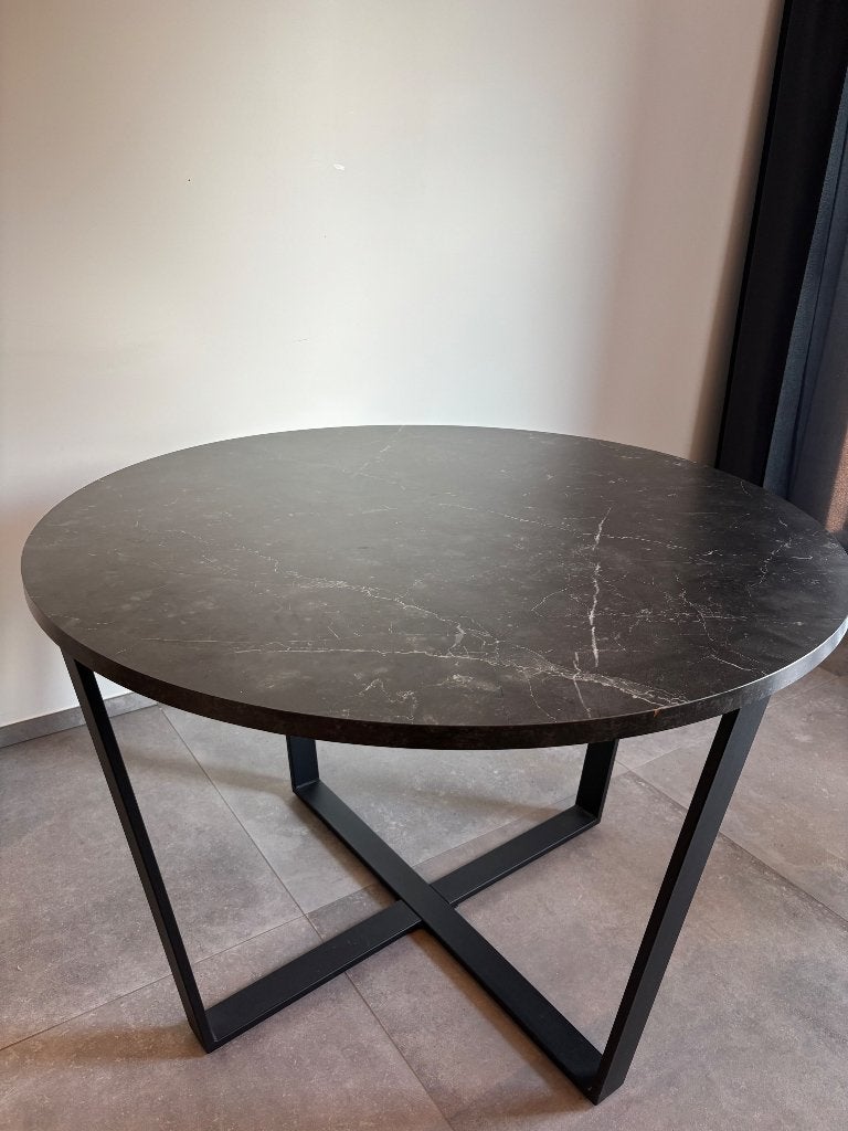Tafel marmerlook, Ophalen, Rond, Zo goed als nieuw, Vier personen