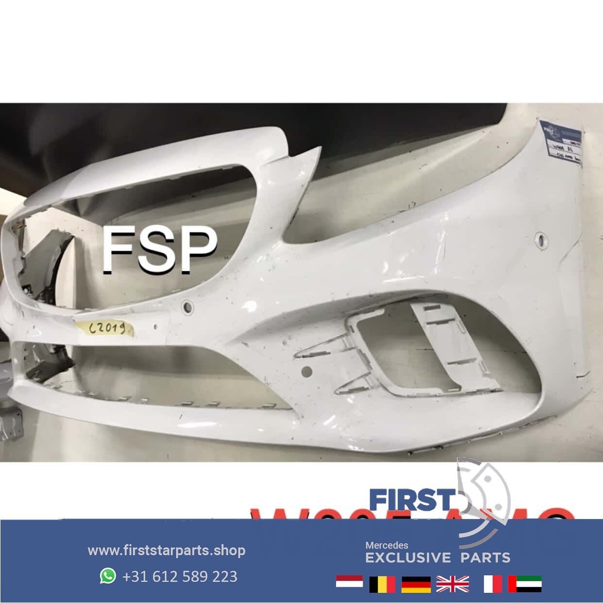 W205 C205 FACELIFT AMG LINE VOORBUMPER WIT 2018-2021 ORIGINE, Gebruikt, -, Voor, Ophalen of Verzenden