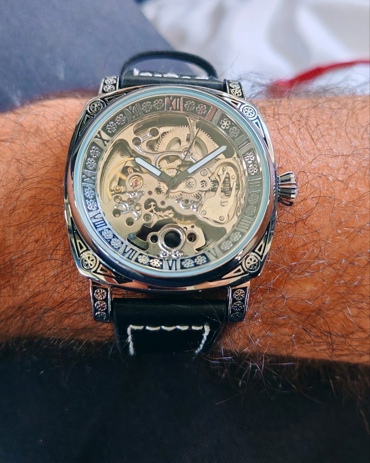 Montre Automatique Squelette Homme – Boîtier Gravé & Bracele, Bijoux, Sacs & Beauté, Envoi, Noir