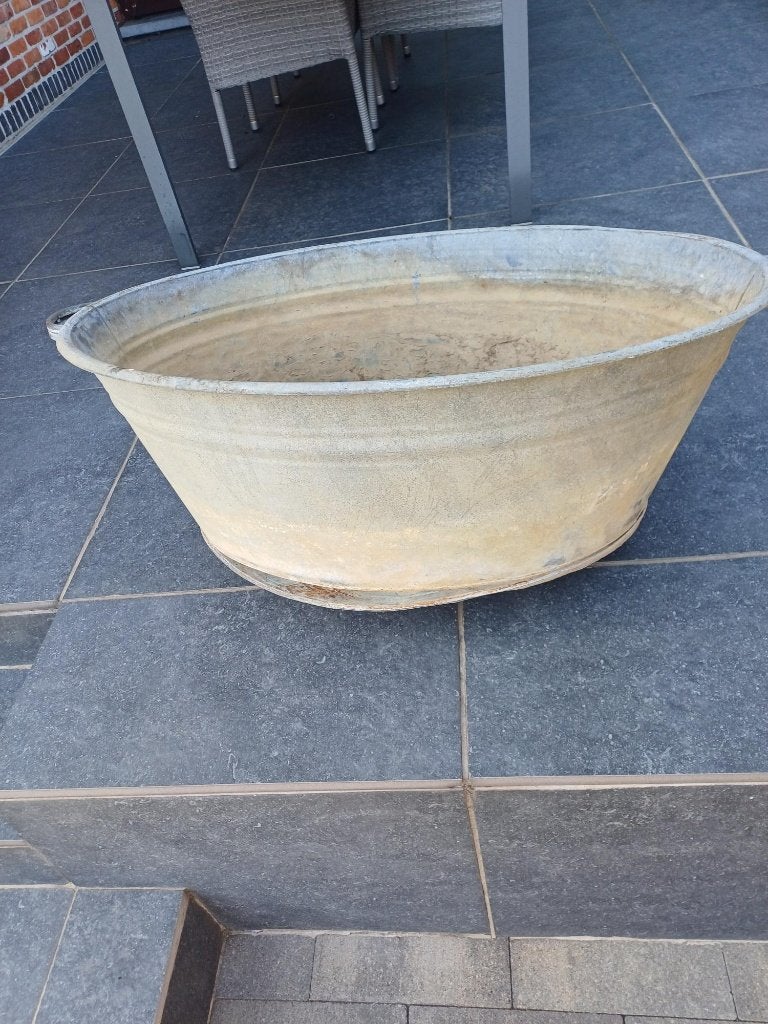 Grote oude zinken waskuip 83 cm – brocante decoratie, Ophalen