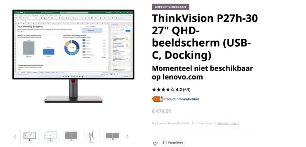 Lenovo ThinkVision P27h-30 27" QHD-beeldscherm USB-C, Informatique & Logiciels, Moniteurs, Gaming, 3 à 5 ms, Enlèvement ou Envoi