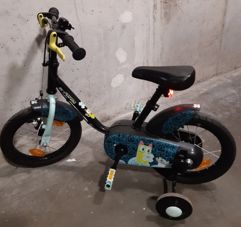 B'twin kinderfietsje 14 inch, Frein sur jante, Stabilisateurs, B,twin, Comme neuf