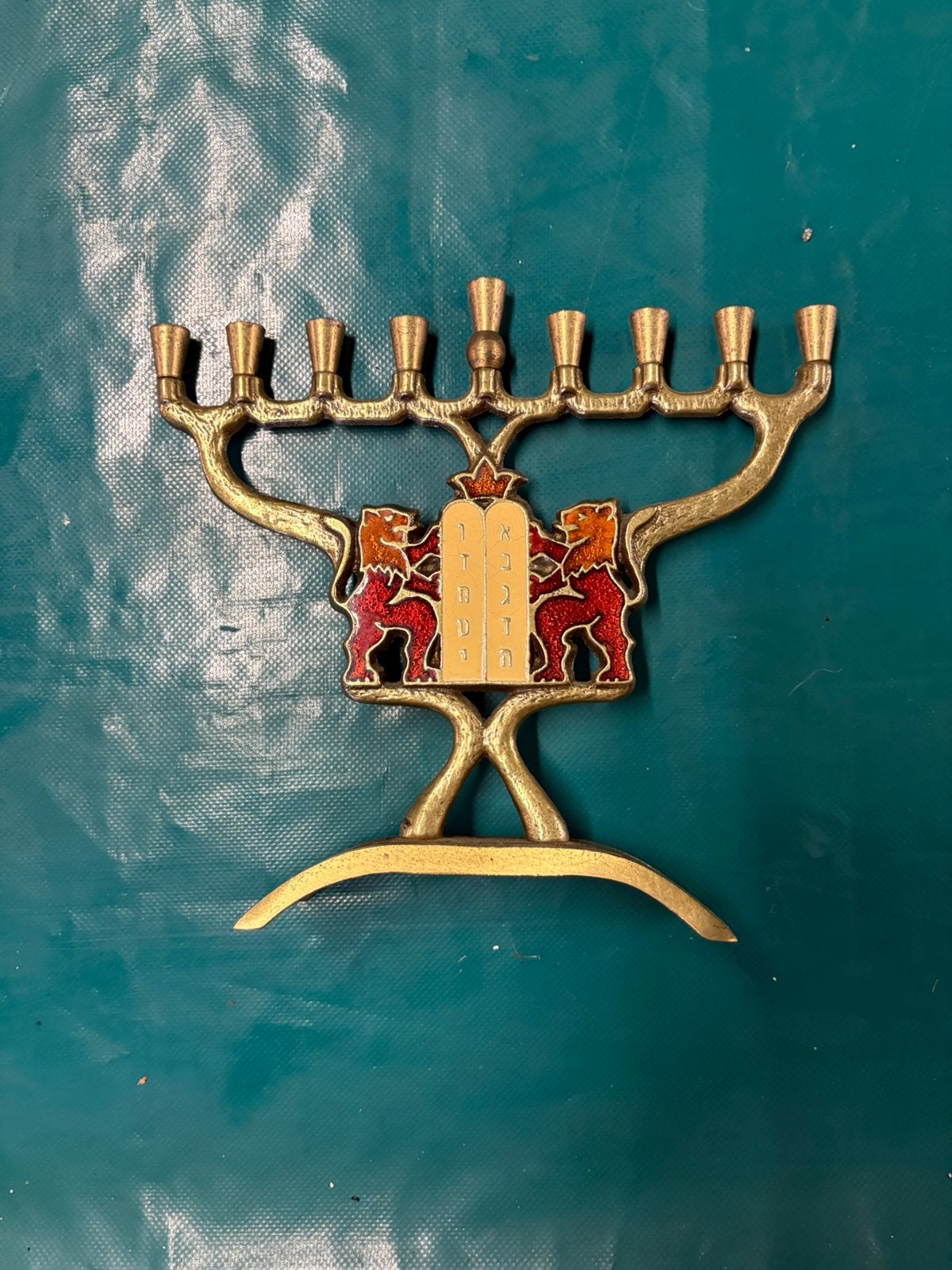 Israëlische messing Chanukia / Menora – Jerusalem – B, Antiek en Kunst, Ophalen of Verzenden