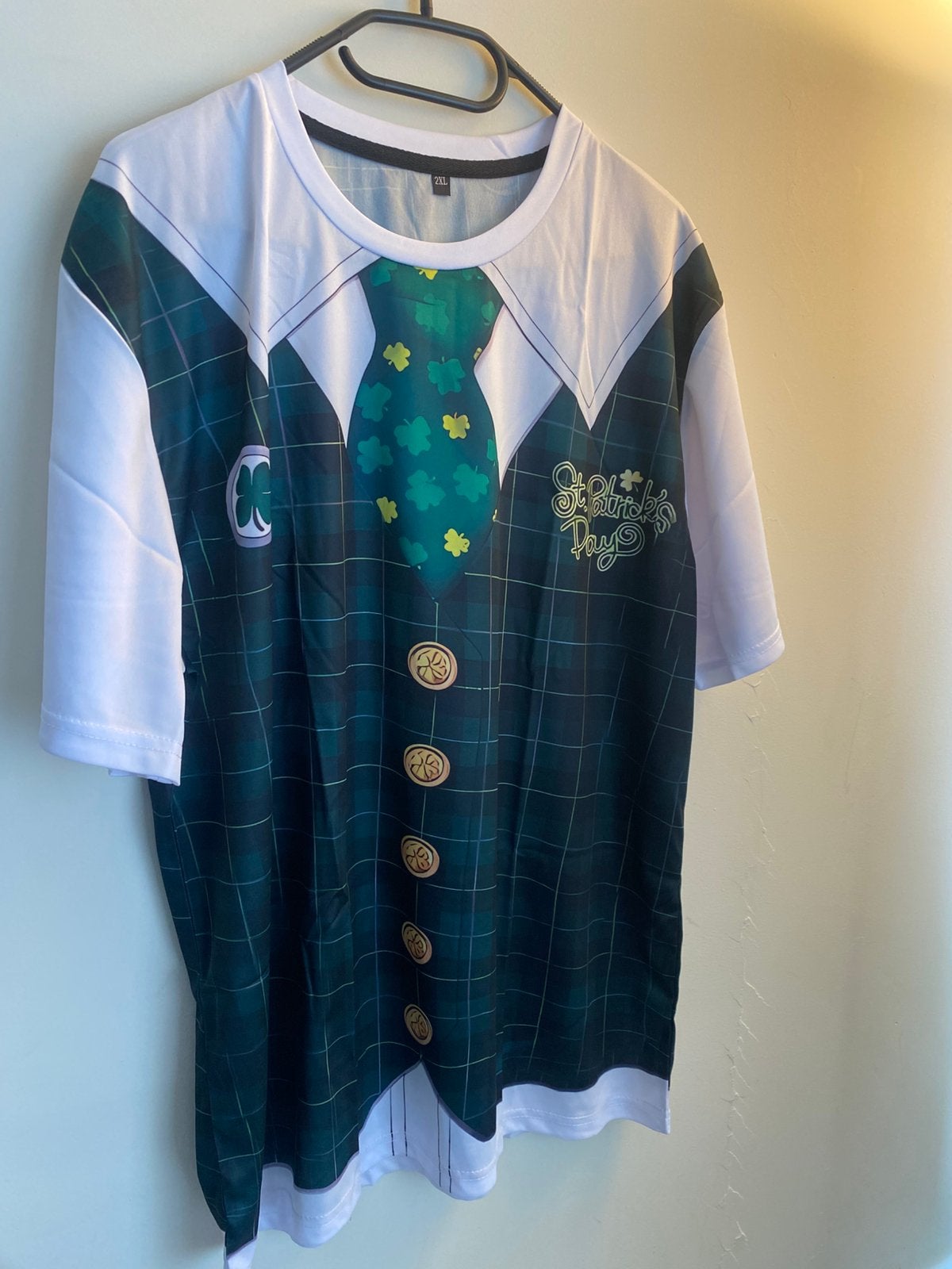 St. Patrick's Day T-shirt - Groen geruit met klavertjes, Enlèvement ou Envoi, Neuf, Autres tailles, Vert