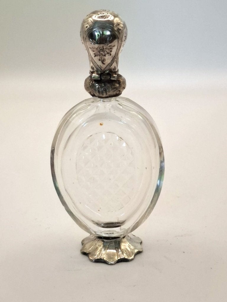 Flacon de parfum ancien avec bouchon et pied en argent, Enlèvement ou Envoi