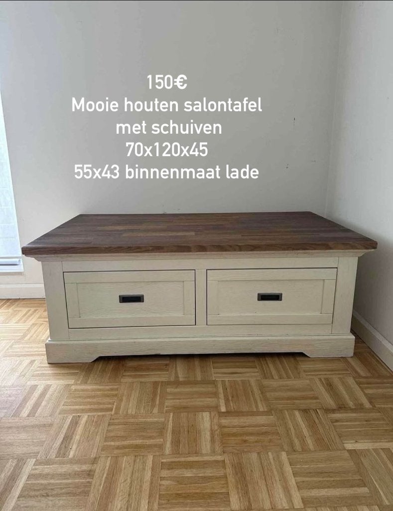Salontafel met schuiven, Ophalen, Gebruikt, 100 tot 150 cm, Eikenhout