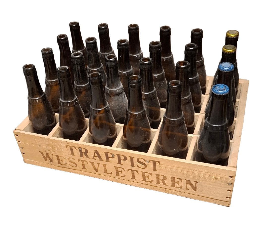 Westvleteren houten kist + 4 volle flessen, Verzamelen, Ophalen, Gebruikt, Flesje(s), Overige merken